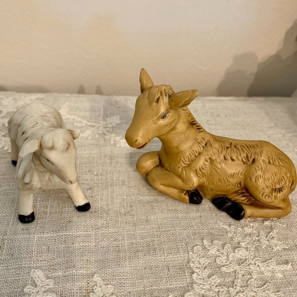 Beautiful Vintage Hand Painted Nativity Donkey and Lamb Replacement Pieces